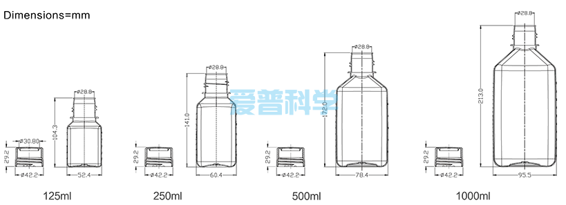 1000mL 方形血清瓶/培养液瓶,透明,PETG材质,无菌无酶(图1)