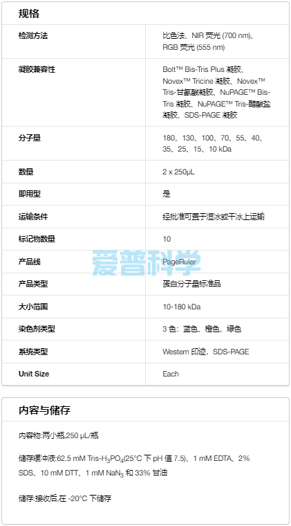 蛋白Marker/PageRuler Prestained Protein Ladder, 10 to 180 kDa(图1)